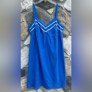 Talbots Sundress Size L Blue Cotton Eyelet Embroidered Casual Lightweight